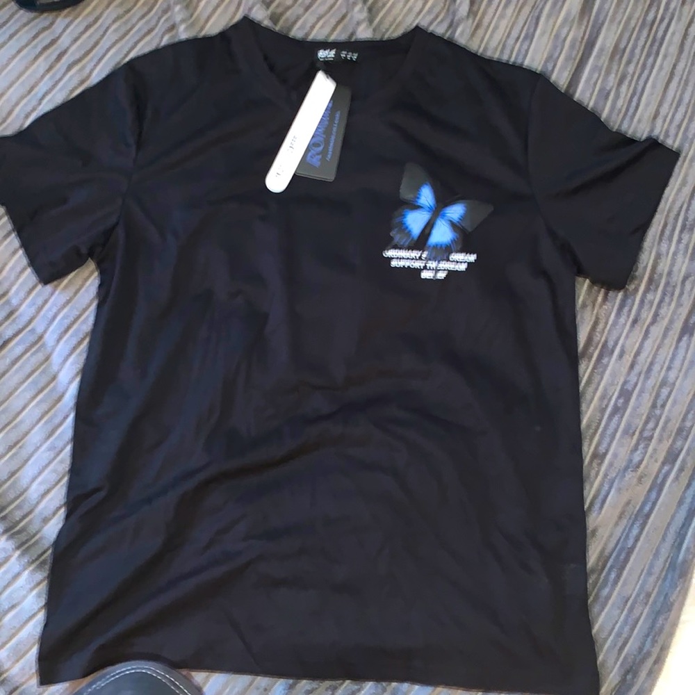 ROMWE Guys letter Butterfly Graphic tee black (L 40)